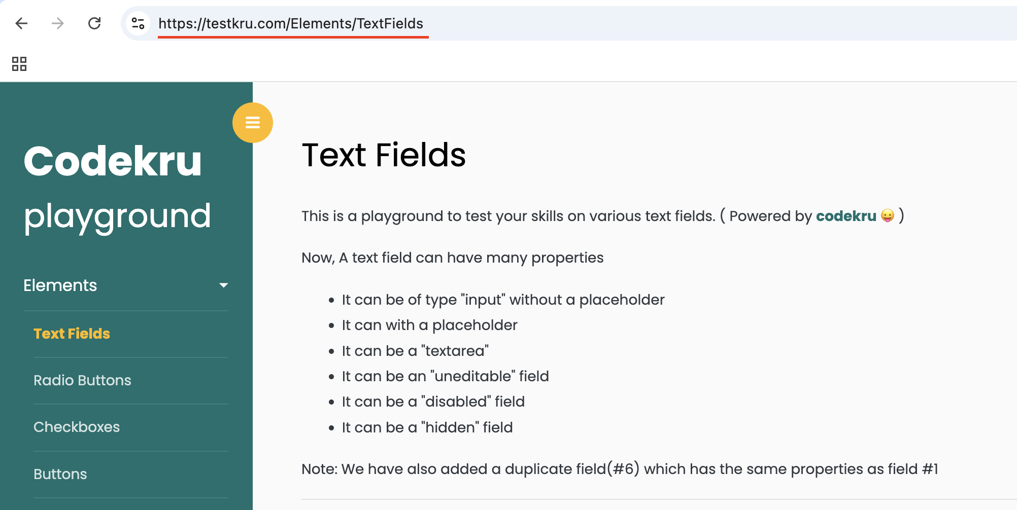 Current url of text field page